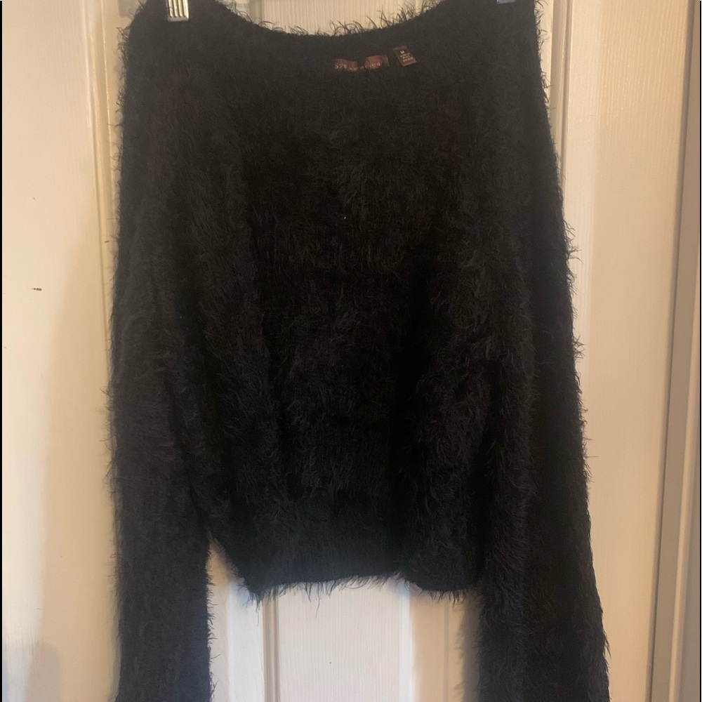 fuzzy black off shoulder top